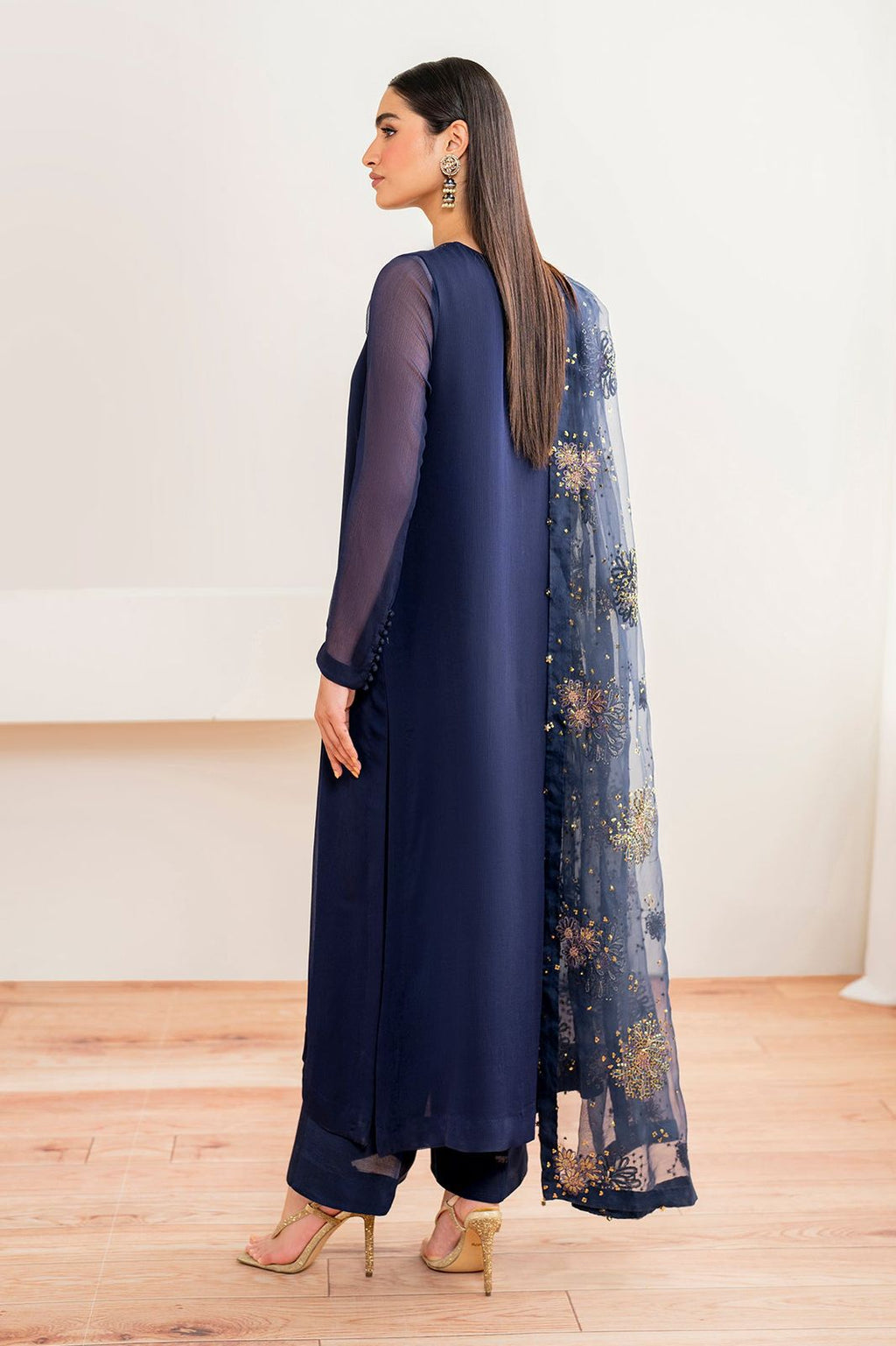 “NEW ARRIVAL”  New Pure Chiffon Ready To Wear Very Beautiful Party Wear Outfit Having Long Shirt With Handwork Neckline Along With Embroidered Chiffon Dupatta..!!