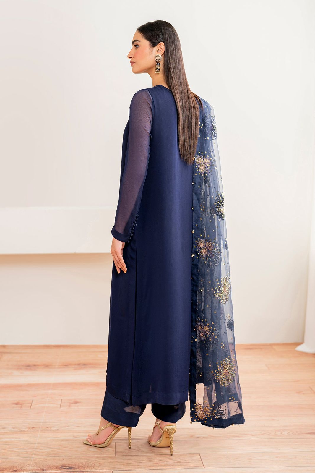 “NEW ARRIVAL”  New Pure Chiffon Ready To Wear Very Beautiful Party Wear Outfit Having Long Shirt With Handwork Neckline Along With Embroidered Chiffon Dupatta..!!