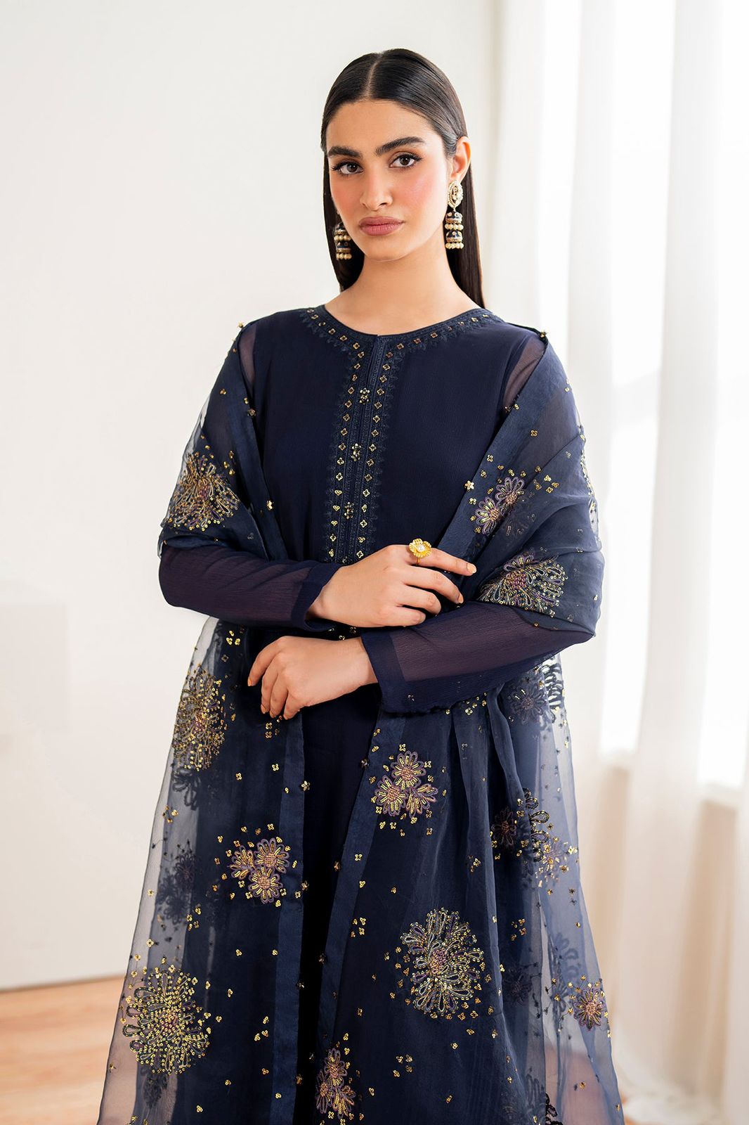 “NEW ARRIVAL”  New Pure Chiffon Ready To Wear Very Beautiful Party Wear Outfit Having Long Shirt With Handwork Neckline Along With Embroidered Chiffon Dupatta..!!