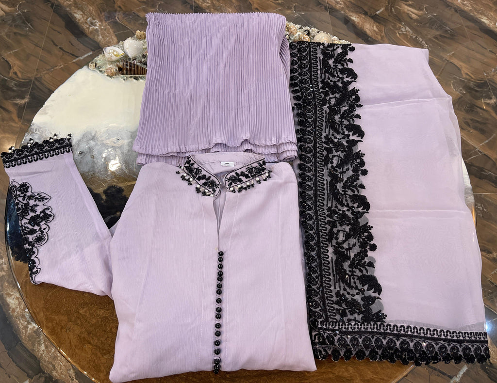 “NEW ARRIVAL”  New Pure Chiffon Flairy Frock With Buttons Style Front Along With Beautiful Embroidered Dupatta And Crush Flapper In Amazing Colour!!