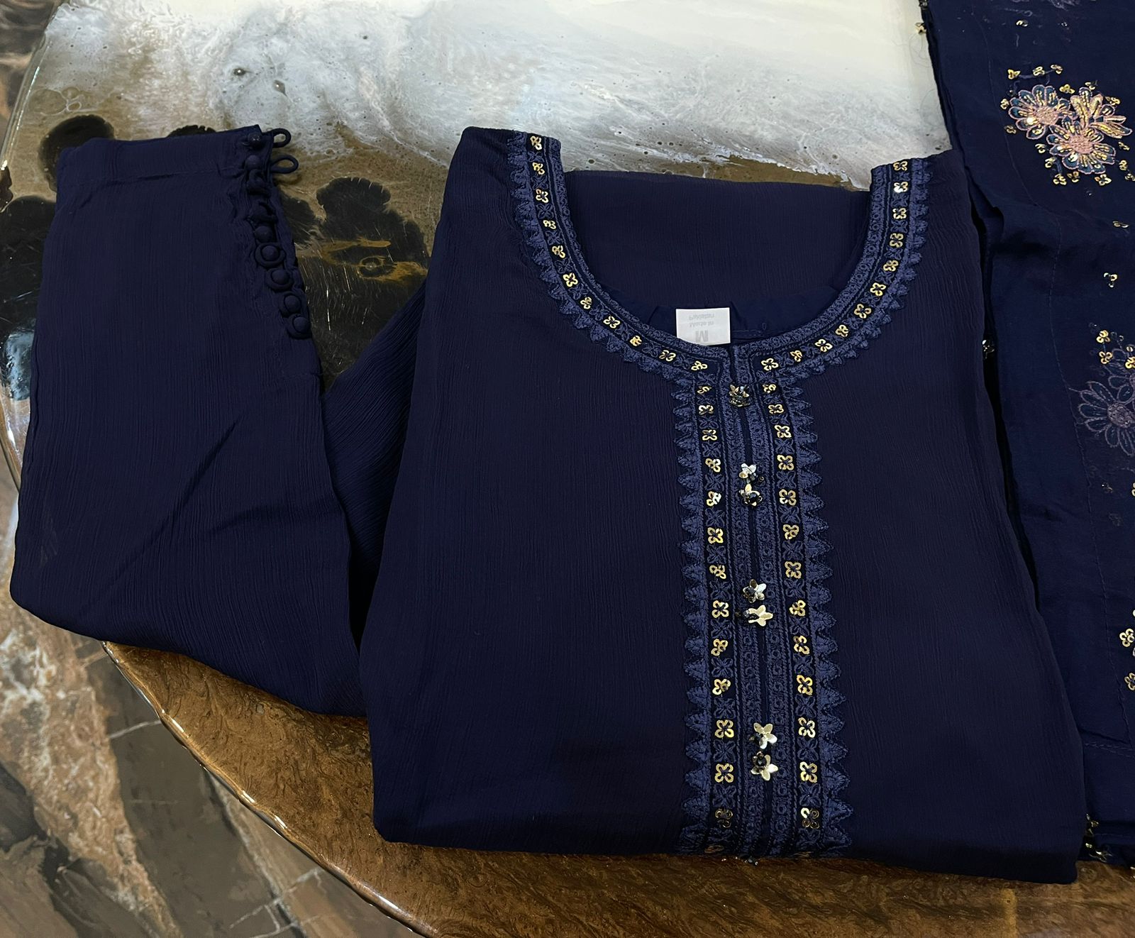 “NEW ARRIVAL”  New Pure Chiffon Ready To Wear Very Beautiful Party Wear Outfit Having Long Shirt With Handwork Neckline Along With Embroidered Chiffon Dupatta..!!