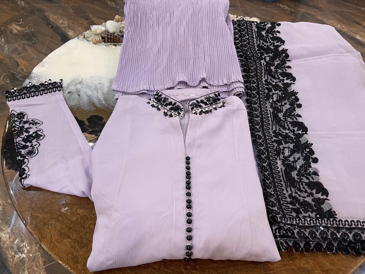 “NEW ARRIVAL”  New Pure Chiffon Flairy Frock With Buttons Style Front Along With Beautiful Embroidered Dupatta And Crush Flapper In Amazing Colour!!