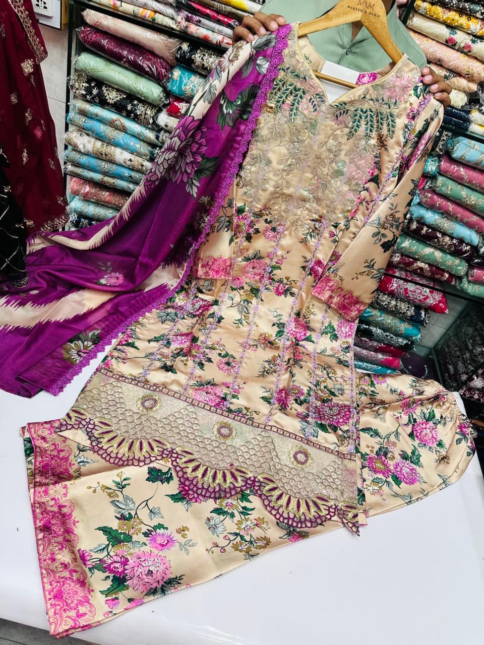 NEW ARRIVAL  Eid Collection 2026 ✨ SIZE:S.M.L.XL STUFF:SHAMOZ Silk, SHIRT  TROUSER SILK TROUSER Fabric Dupatta: Embriodered.. Maria B ♥️🌹